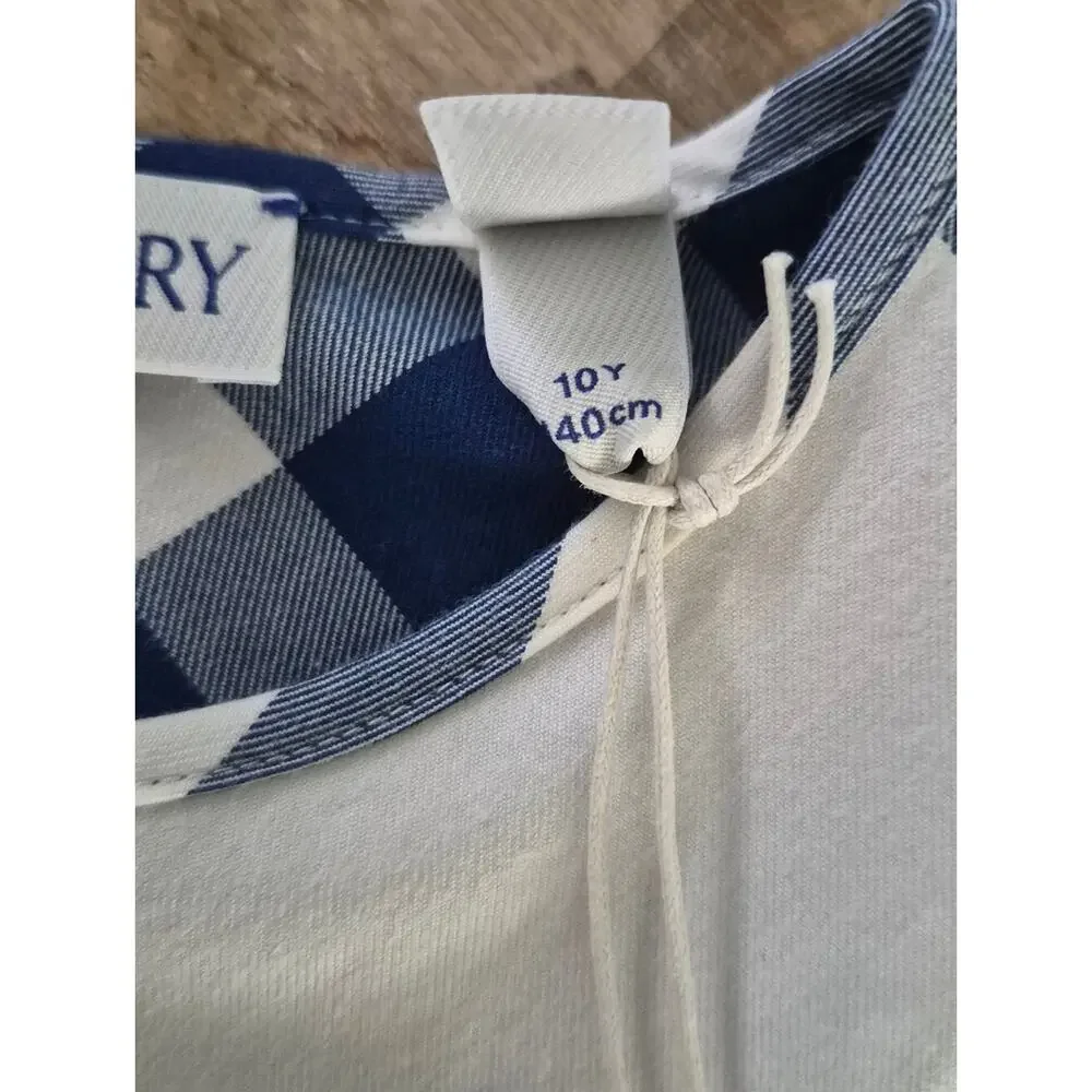 NWT Burberry Girls Blue Plaid Long Sleeve Drawstring Waist Dress 10Y 10